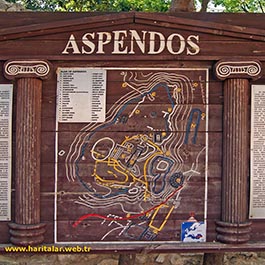 Siedlungskarte der historischen Aspendos-Ruinen